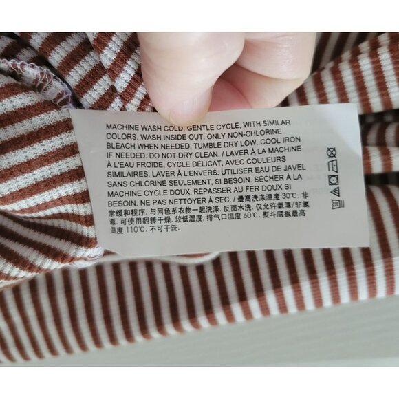 Theory Womens brown white Lowell striped button back knit top size XL New Preppy - Picture 6 of 7